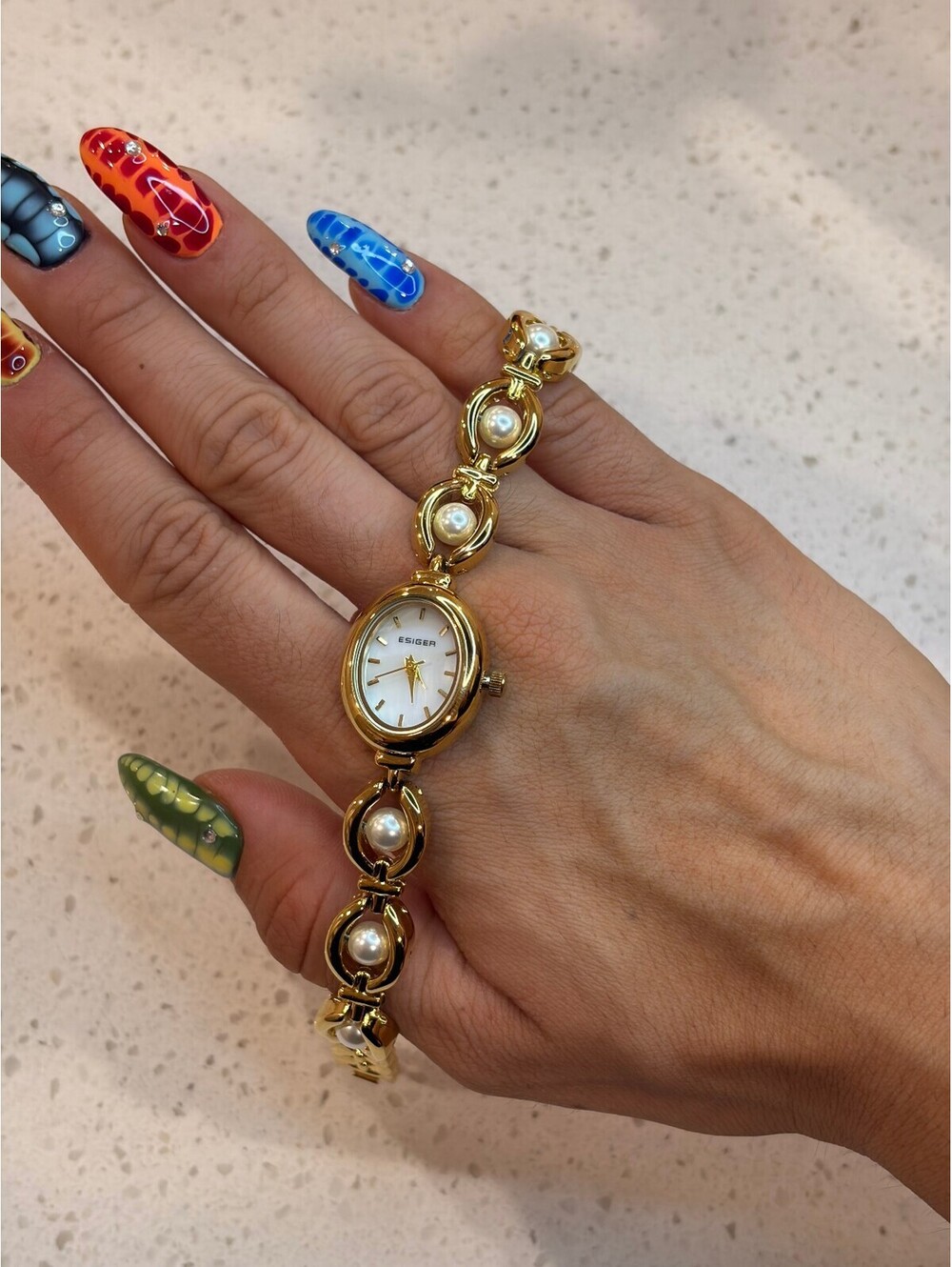 Women's Gold Tone Pearl Accent Bracelet Watch